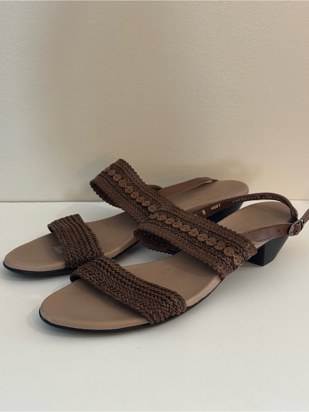 Munro Morocco Brown Braided Two-Strap Slingback Sandals